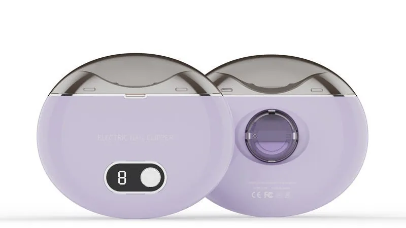 Cortador de unhas elétrico com coletor de aparas e visor digital, em dois ângulos