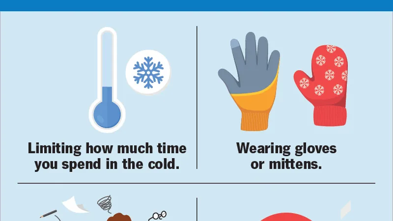 Luvas e proteção contra o frio para ajudar a manter as mãos aquecidas