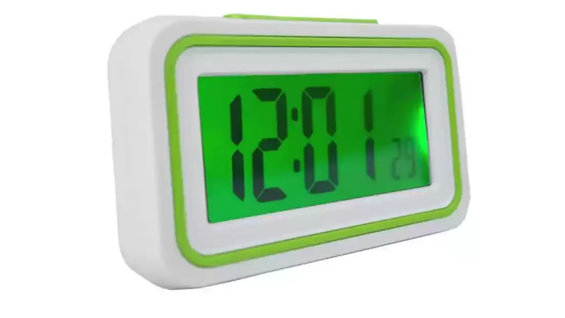 Relógio falante digital com visor grande e botão para anunciar a hora e a temperatura