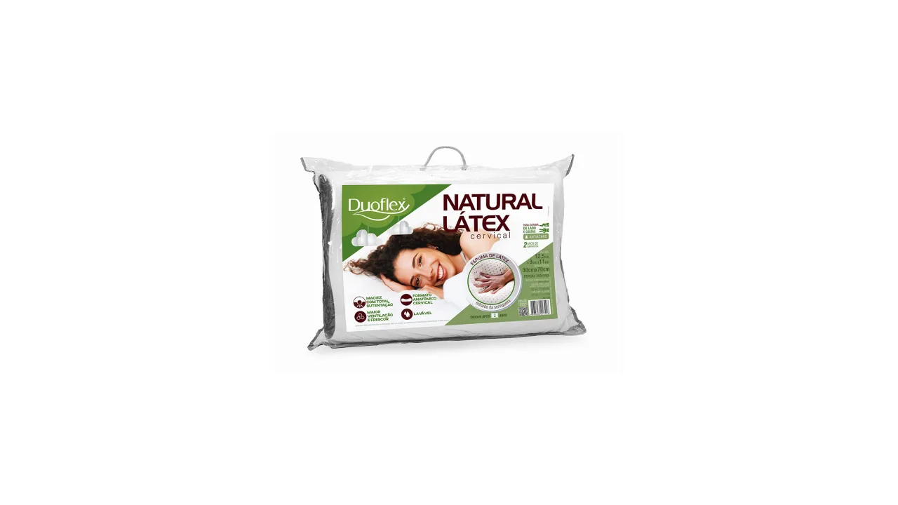 Travesseiro cervical de látex natural Duoflex na embalagem