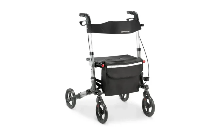 Andador D14 Dellamed de quatro rodas com assento, bolsa e freios nas manoplas