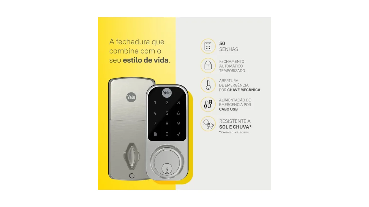 Fechadura digital Yale YDD 120 com parte interna e recursos de emergência