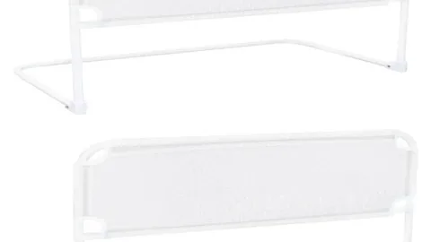 Grade lateral rebatível para cama, com estrutura metálica e apoio lateral