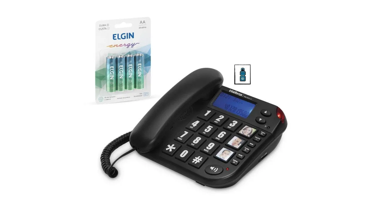 Telefone Intelbras Tok Fácil ID com visor iluminado, viva-voz e teclas de memória com fotos