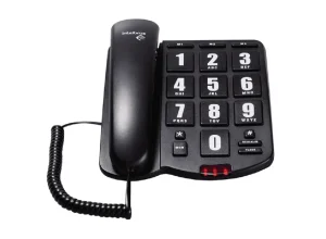 Telefone com fio Intelbras Tok Fácil preto, com teclado contrastante e teclas de memória rápida.