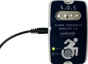 Unidade azul de alarme audiovisual Levevida para banheiro acessível