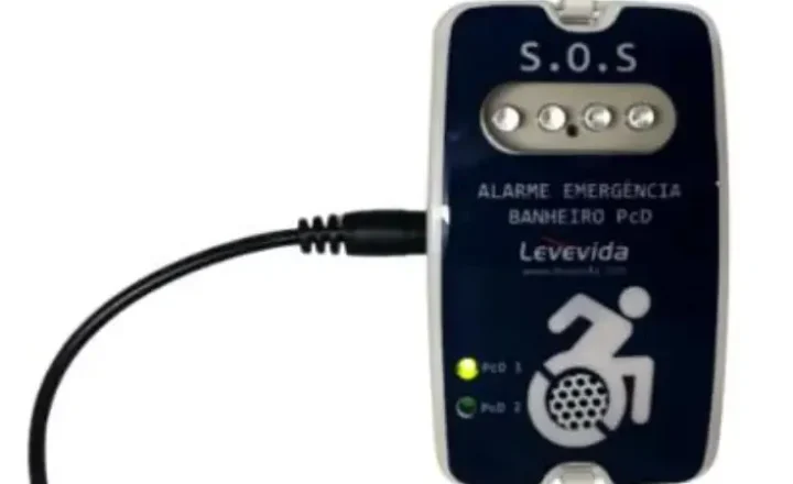 Unidade azul de alarme audiovisual Levevida para banheiro acessível