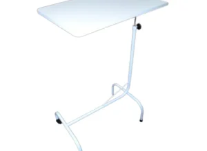 Mesa de refeição hospitalar Metal Solution com tampo claro e estrutura metálica