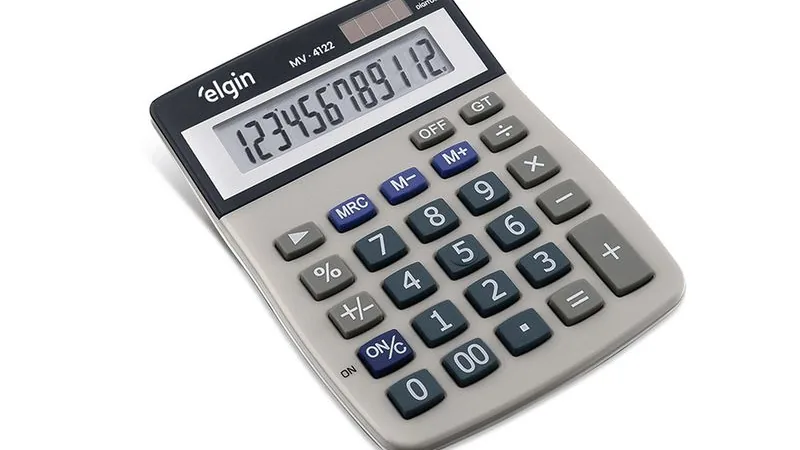 Calculadora de mesa Elgin com visor de 12 dígitos e teclas grandes