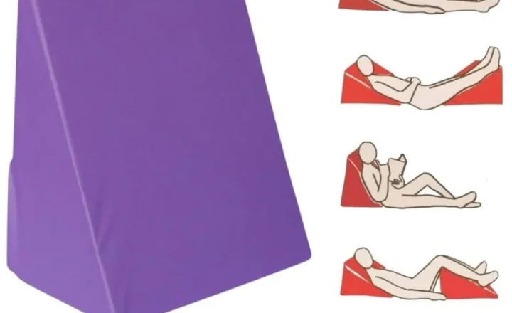 Travesseiro triangular de espuma para idosos com ilustrações de uso