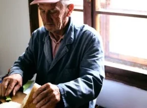 Pessoa idosa preparando uma refeição em casa, imagem relacionada à alimentação e digestão
