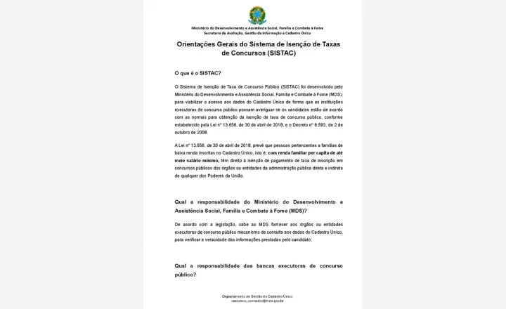 Orientações do MDS sobre isenção de taxa em concursos públicos