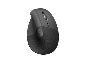 Mouse vertical Logitech Lift visto de cima, com formato elevado para a mão