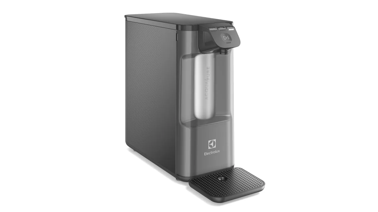 Purificador de água Electrolux PE12G cinza visto em perspectiva