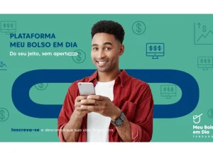 Pessoa usando celular na plataforma Meu Bolso em Dia, do Banco Central e da Febraban